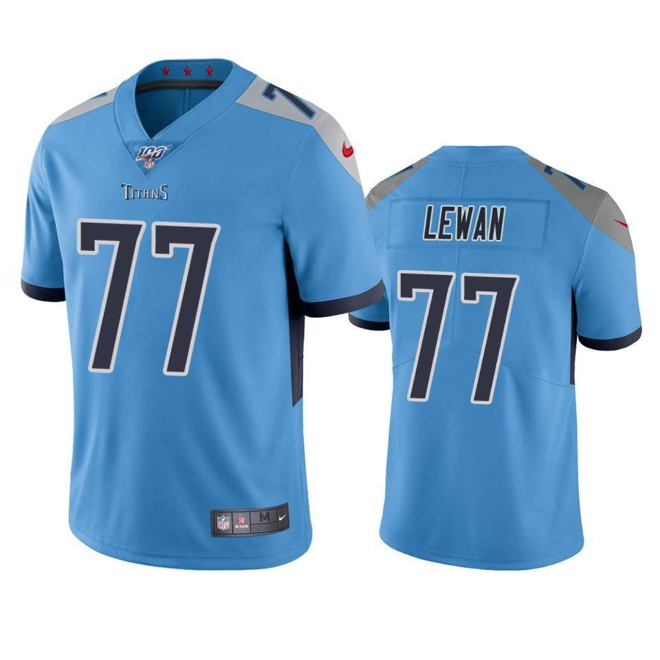 Cheap Men Tennessee Titans 77 Taylor Lewan Nike Light Blue 100th Vapor Limited NFL Jersey